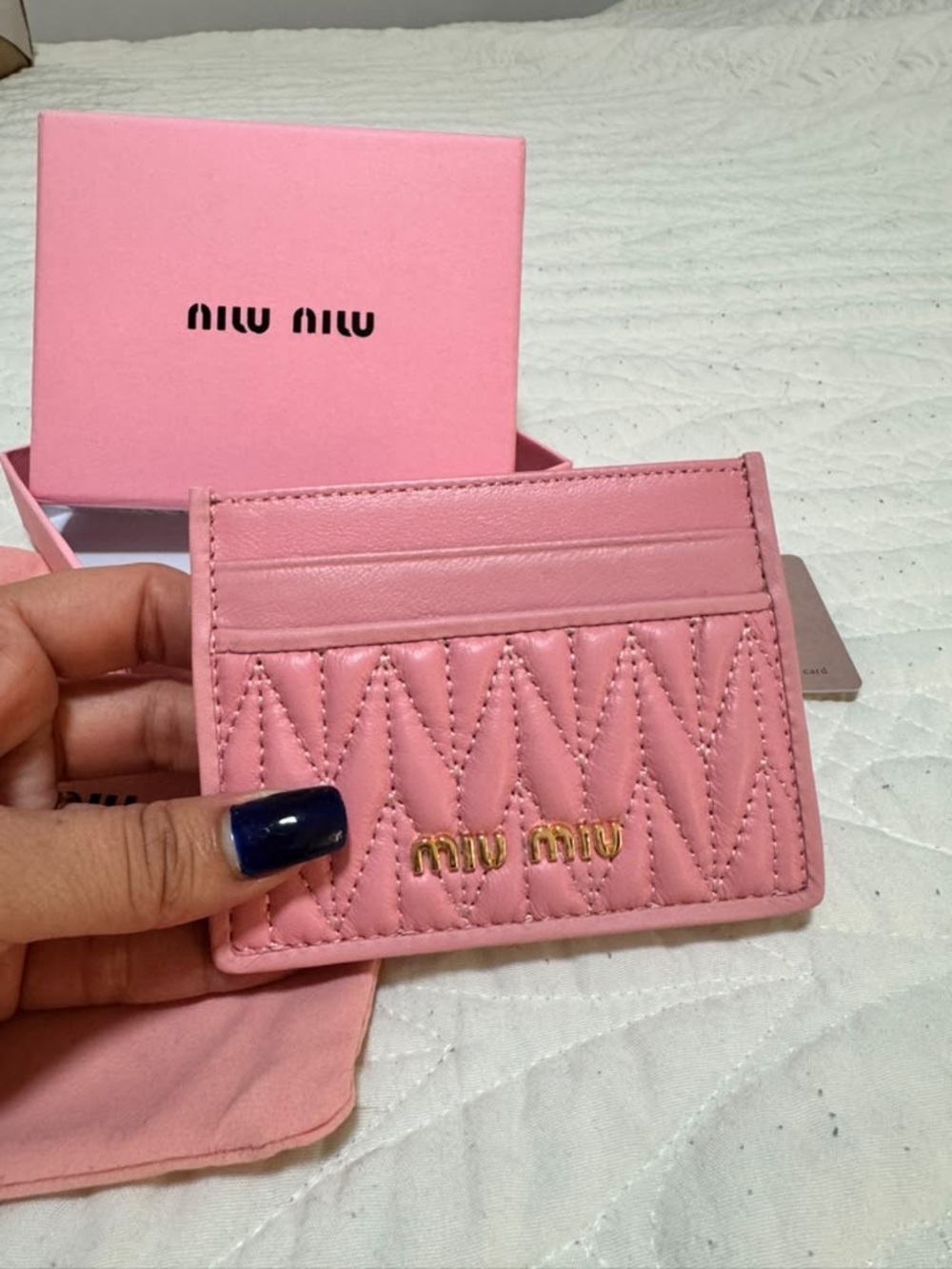 Miu Miu Pink Quilted Leather Cardholder with Gold Logo